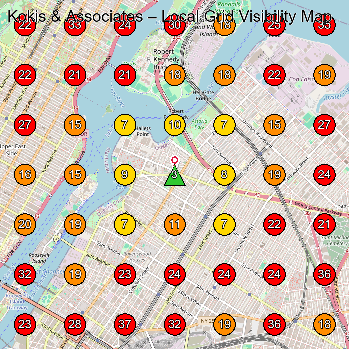 Kokis & Associates GeoGrid visibility map for Tax Attorney in New York